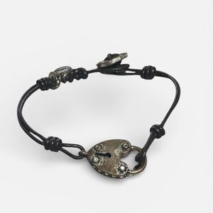 Fossil Heart Padlock Keyhole Black Cord Bracelet Love Antiqued Silver Love